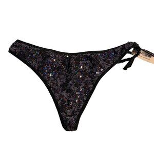 Victoria’s Secret Black Sequin Thong Panty XS/TP Sparkle Side Bling Strap NWT